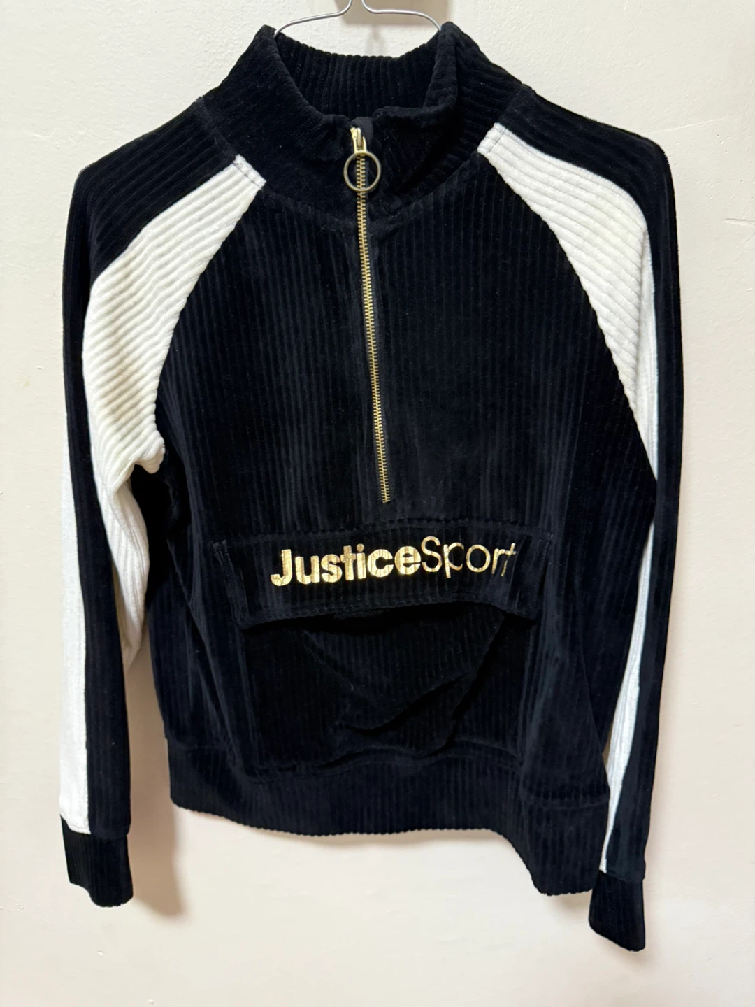 Justice Sport Black Corduroy Quarter Zip Pullover