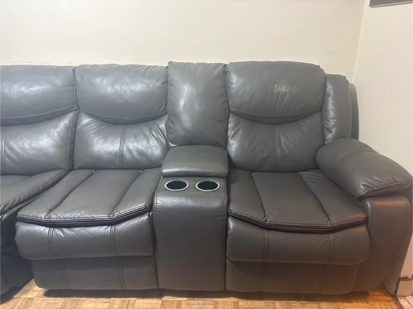 Grey Leather Sectional Recliner Sofa with Cup Holders - photo 2