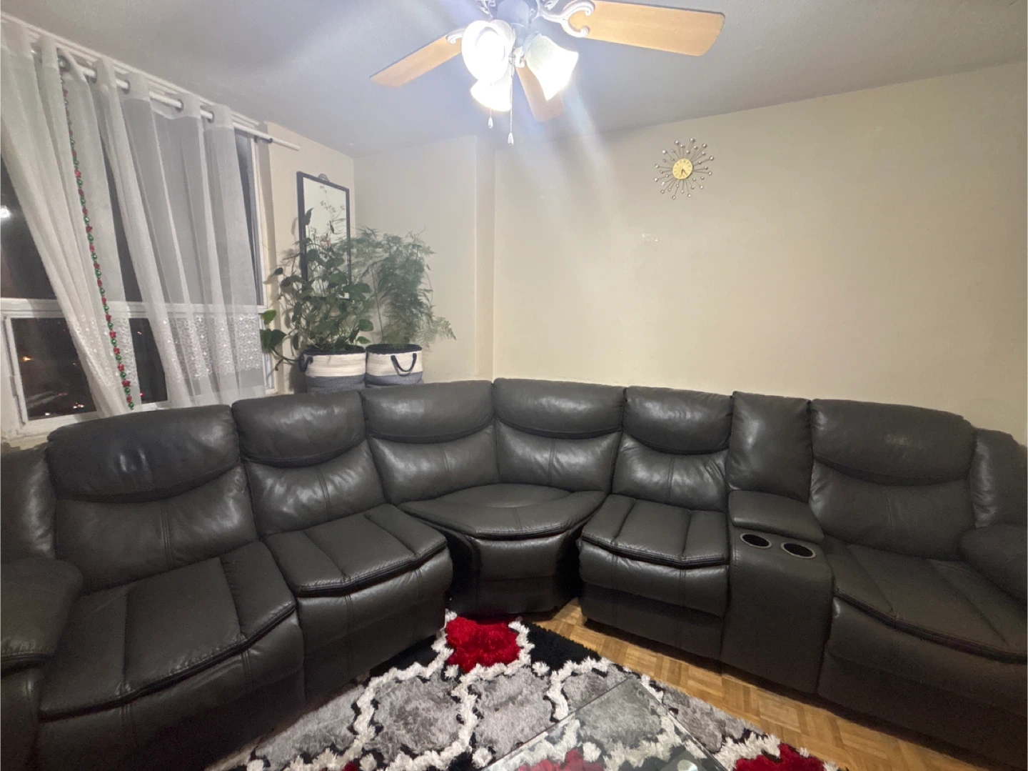 Grey Leather Sectional Recliner Sofa with Cup Holders - photo 3