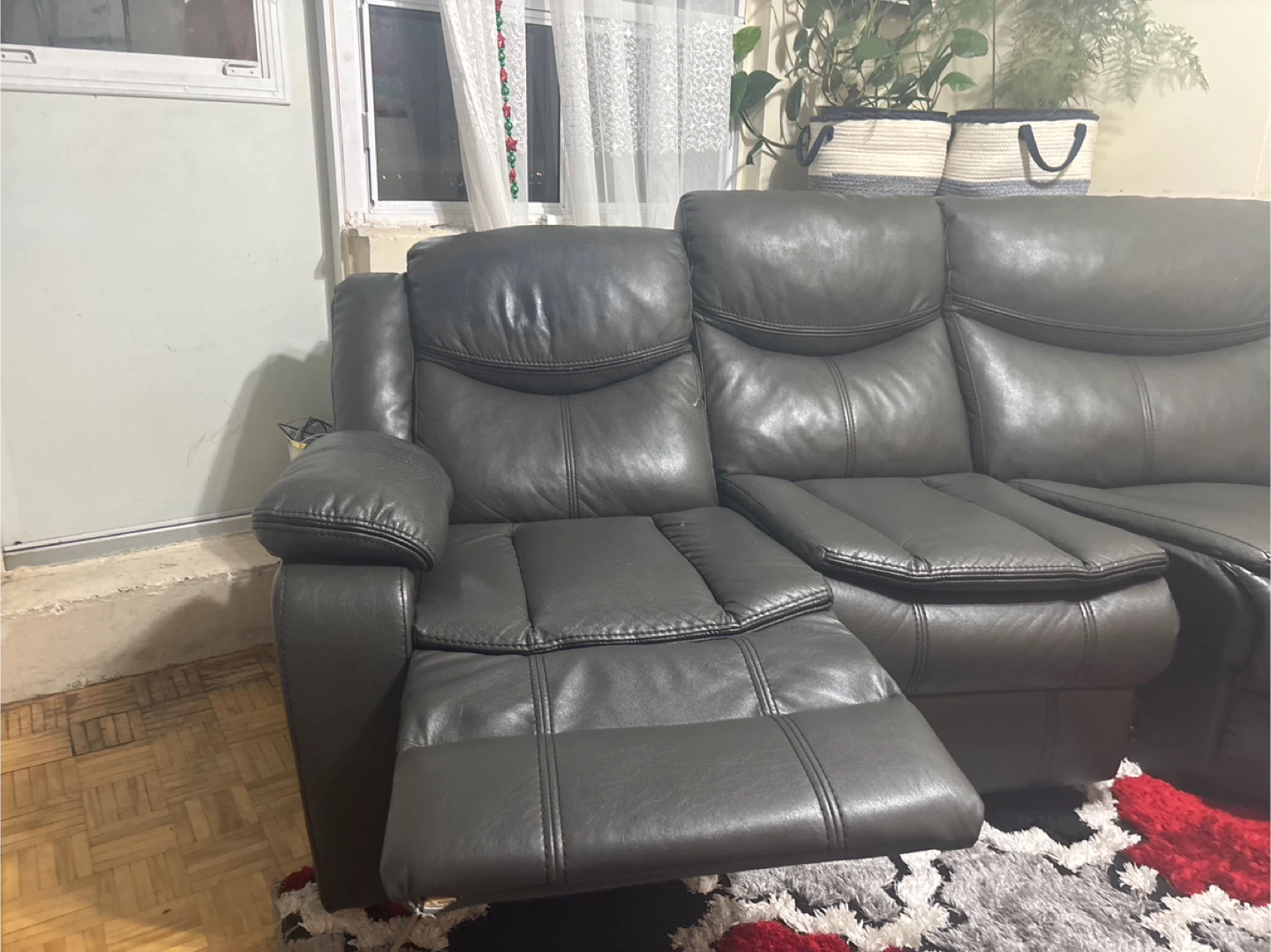 Grey Leather Sectional Recliner Sofa with Cup Holders - photo 5