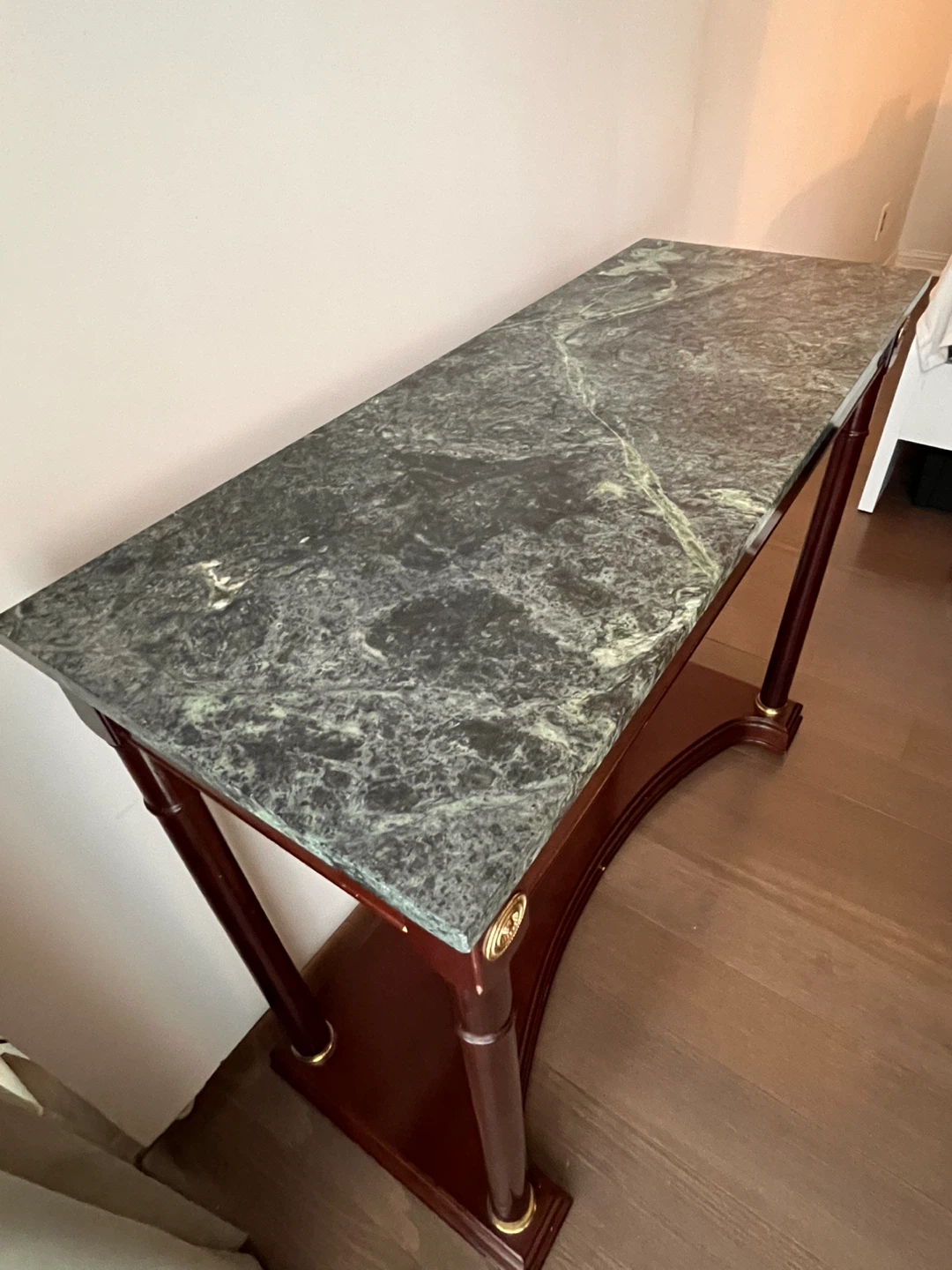 Neoclassical Empire Style Mahogany Green Marble Foyer Table - photo 2