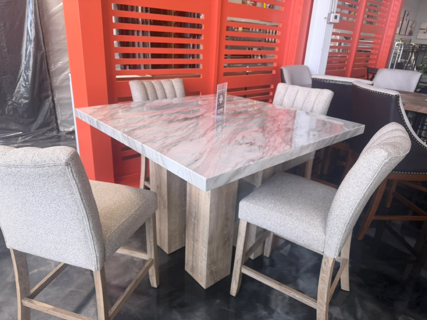 Marble Counter Height Dining Table with 4 Chairs