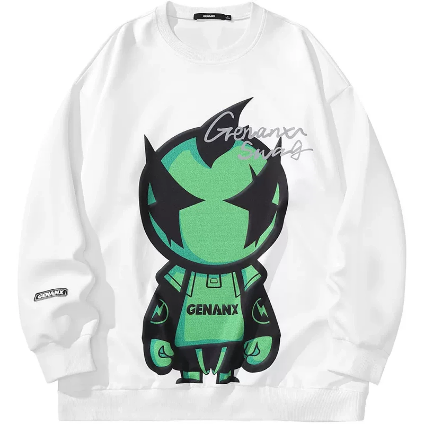 GENANX White Graphic Crewneck Sweatshirt