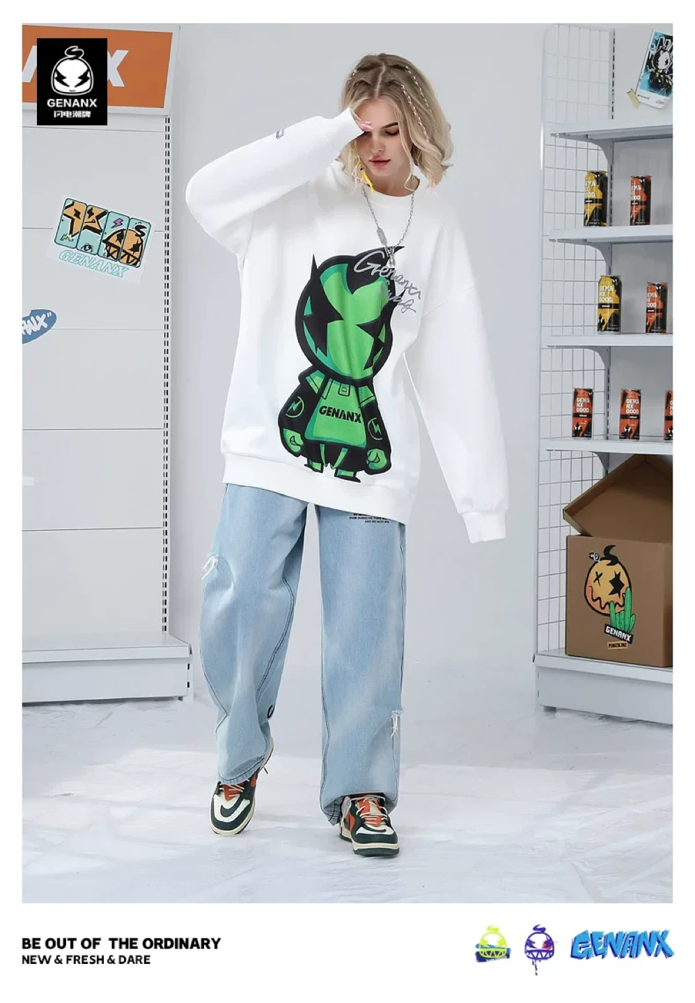 GENANX White Graphic Crewneck Sweatshirt - photo 3
