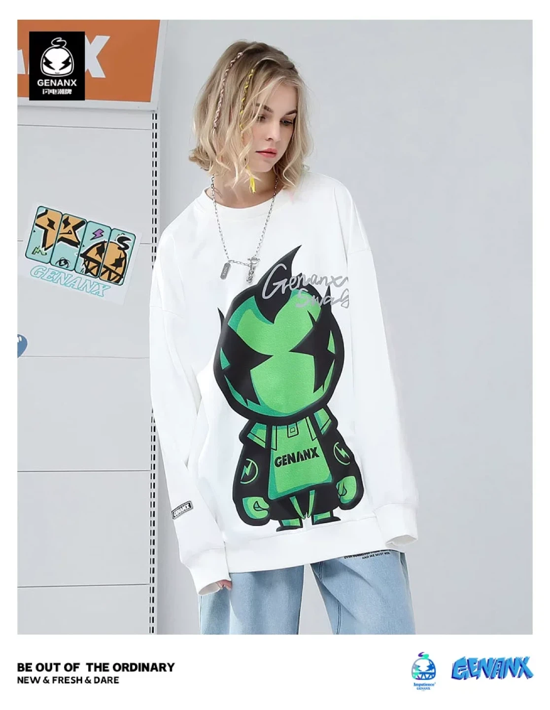 GENANX White Graphic Crewneck Sweatshirt - photo 2