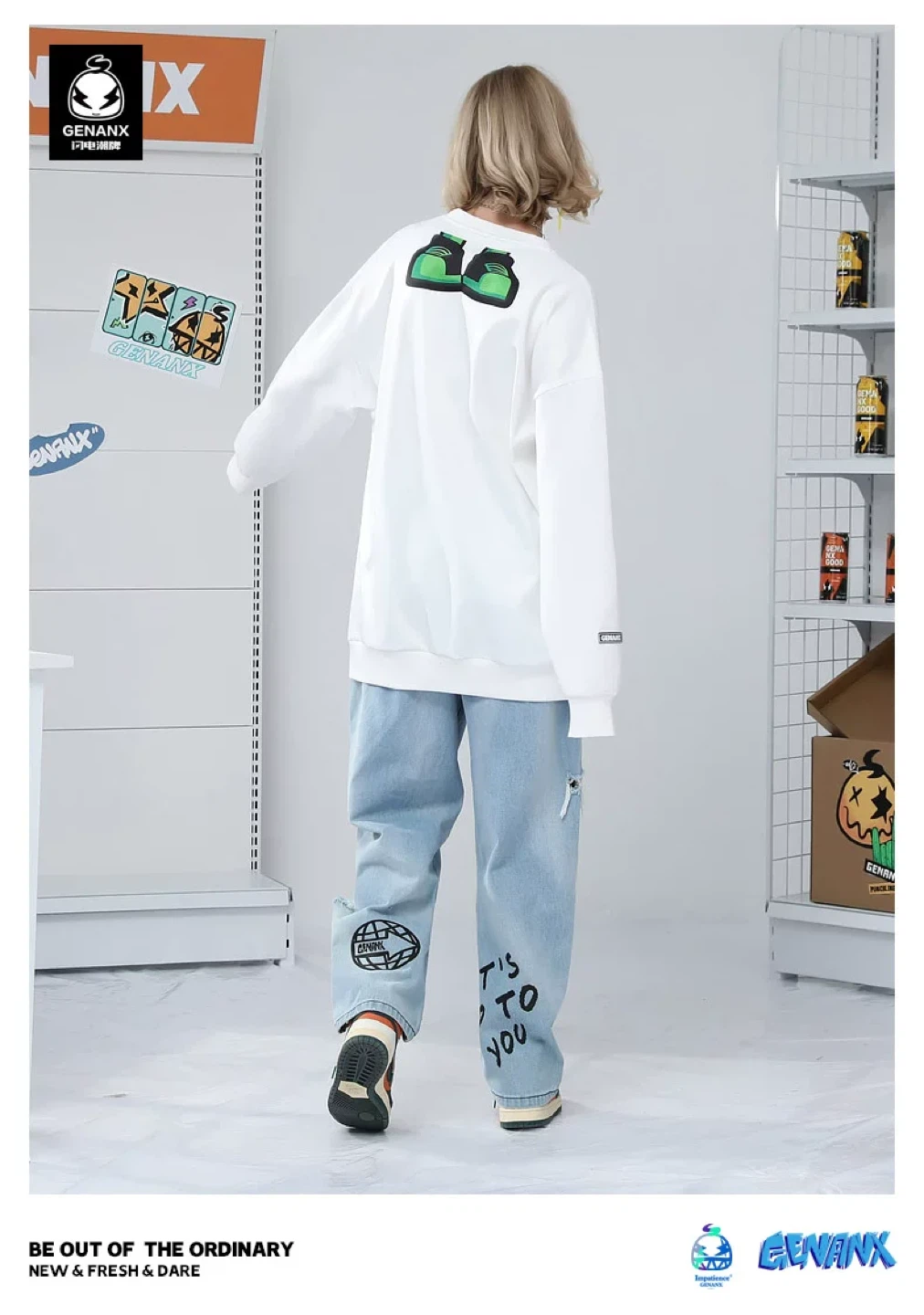 GENANX White Graphic Crewneck Sweatshirt - photo 4