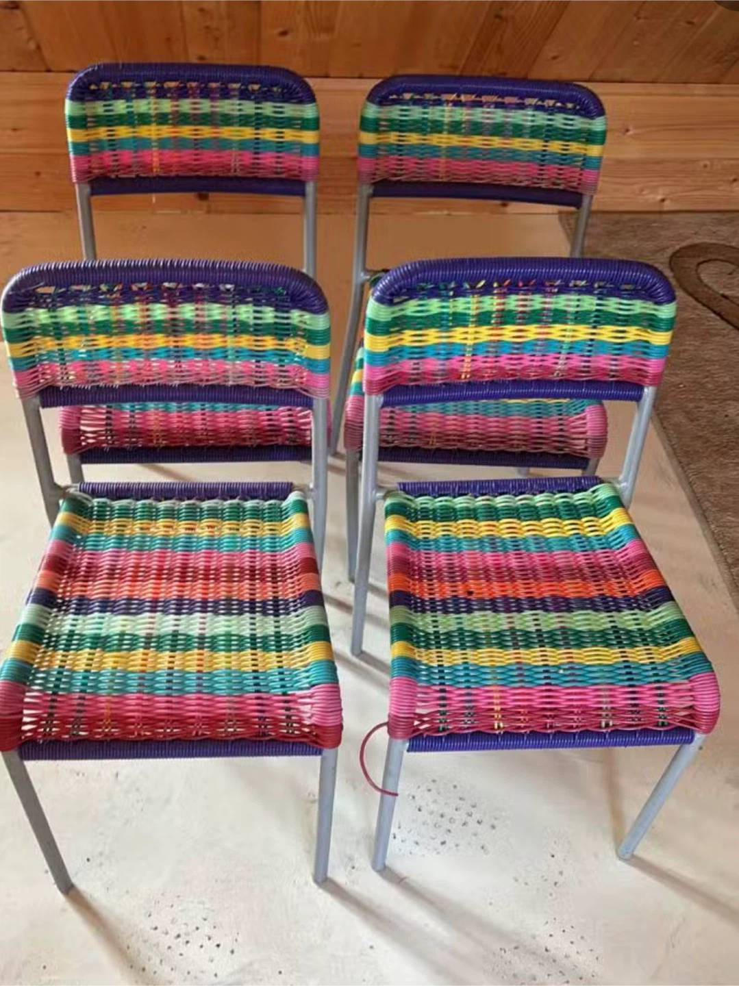 Set of 4 kids Colourful Woven Chairs