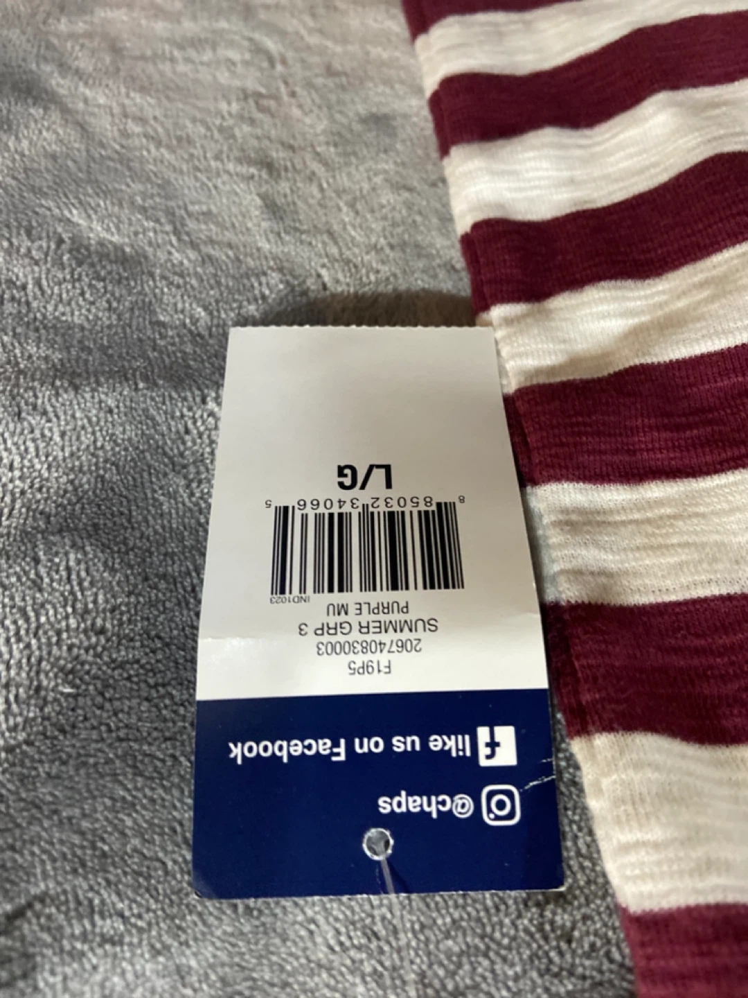Chaps Striped T-Shirt - Burgundy & White - Size L - photo 3