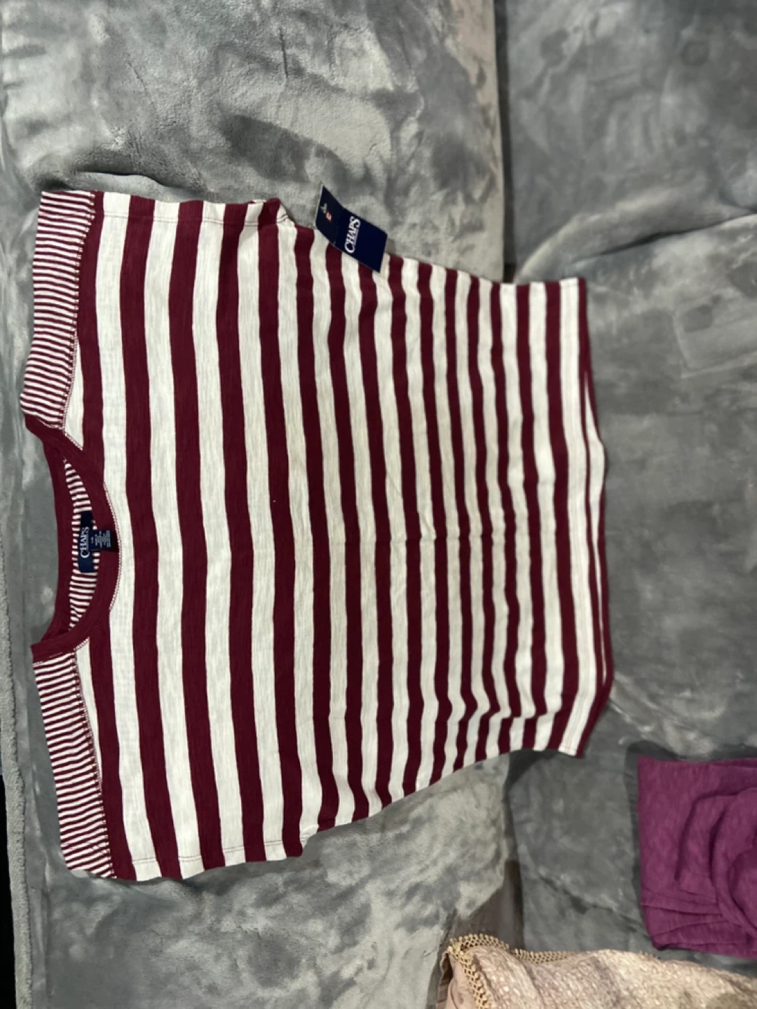 Chaps Striped T-Shirt - Burgundy & White - Size L - photo 2