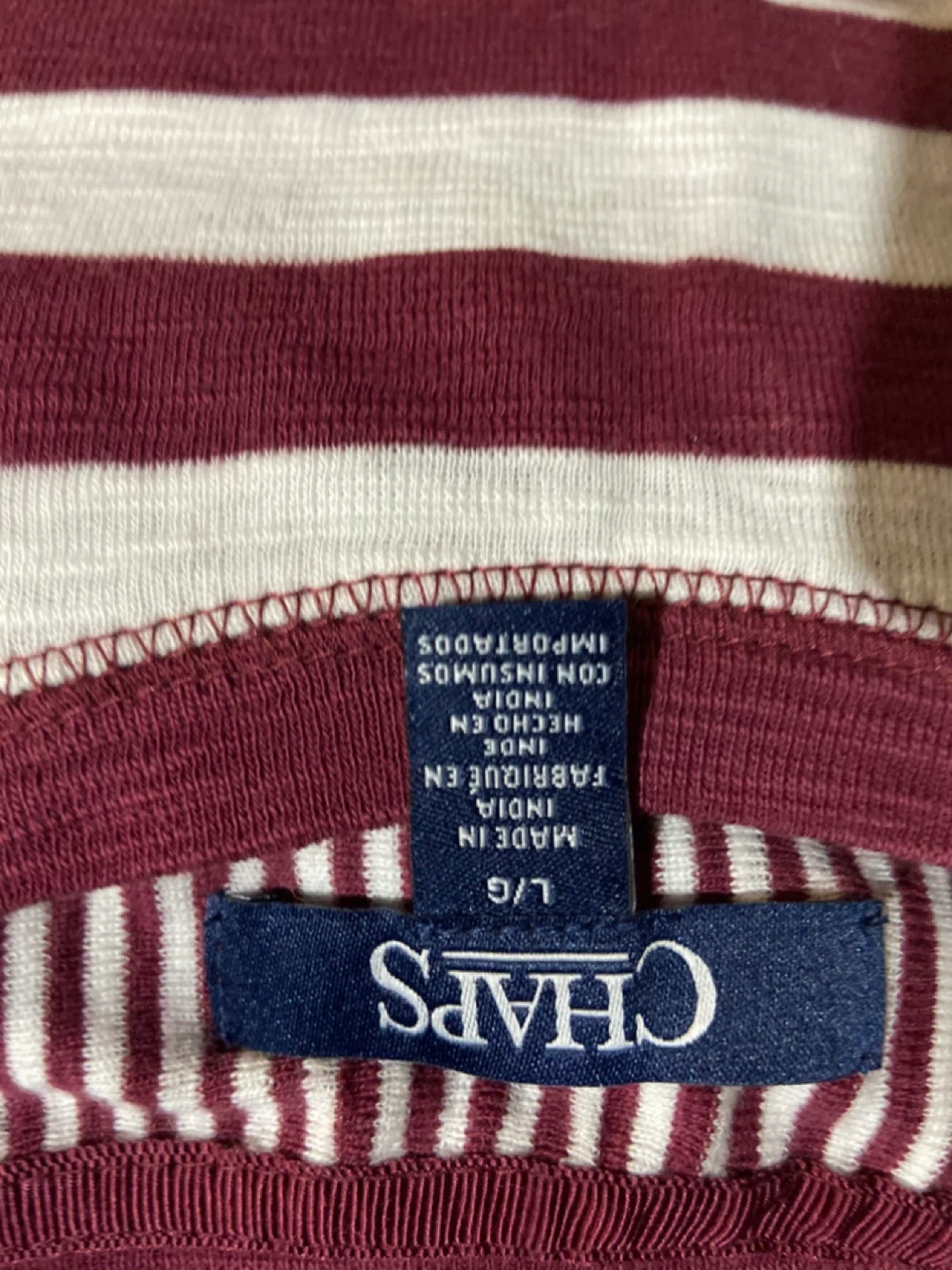 Chaps Striped T-Shirt - Burgundy & White - Size L - photo 4