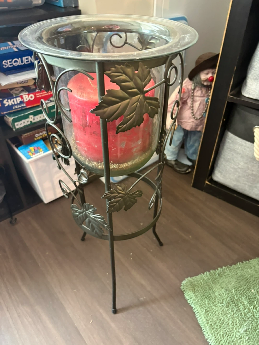 Decorative Candle Holder with Red Pillar Candle