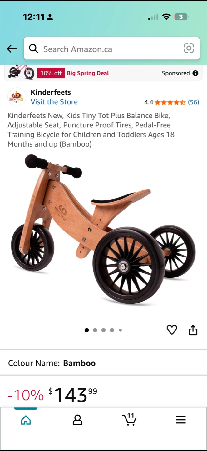 Kinderfeets Tiny Tot Plus Balance Bike Bamboo
