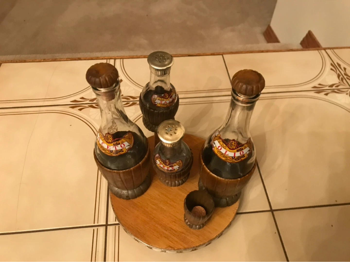 Italian Vintage Oil and Vinegar Cruet Set with Holder