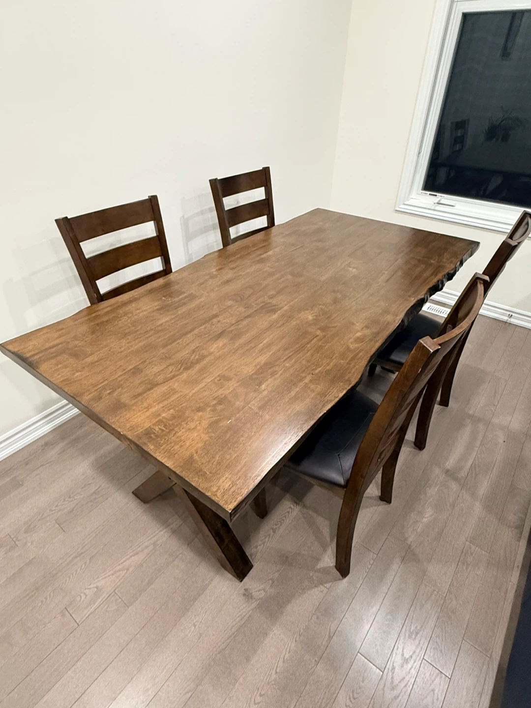 Solid Wood 6-Piece Dining Set – Table, 4 Chairs, & Bench