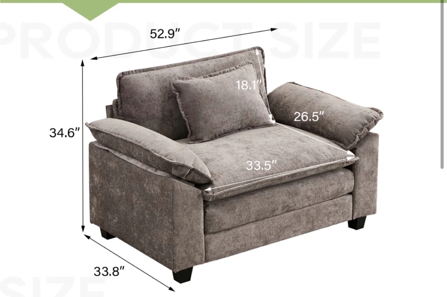 New 53” comfy cloud deep seat sofa chair( light Gray chenille) - photo 2
