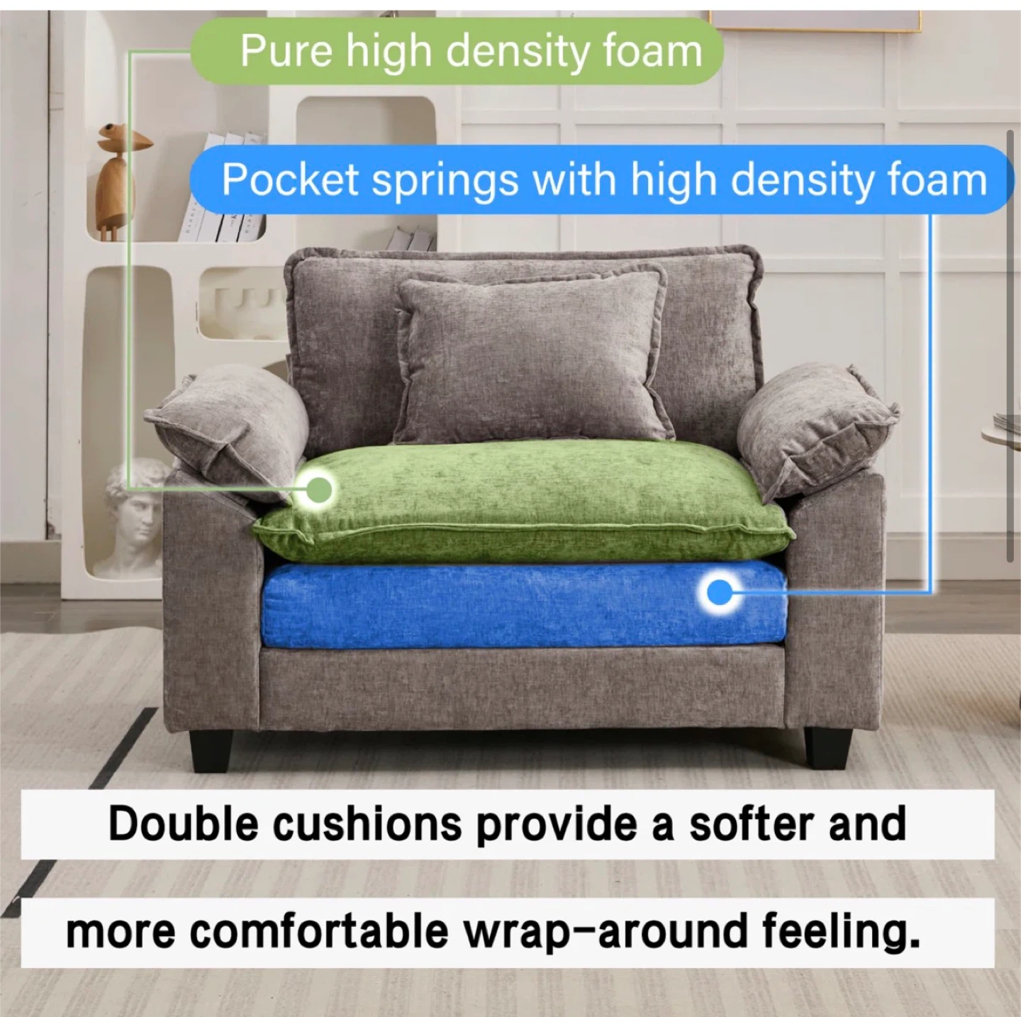 New 53” comfy cloud deep seat sofa chair( light Gray chenille) - photo 5