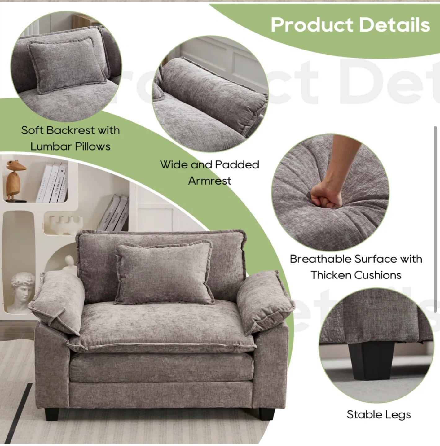 New 53” comfy cloud deep seat sofa chair( light Gray chenille) - photo 4