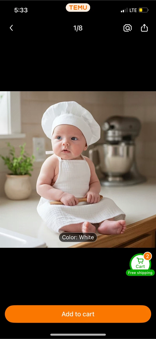 Baby Chef Hat and Apron Set - White - photo 2