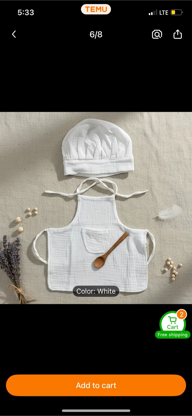 Baby Chef Hat and Apron Set - White