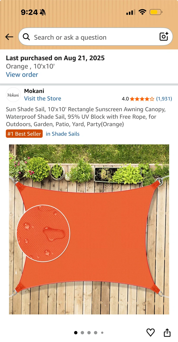 Mokani Orange 10'x10' Sun Shade Sail Canopy - photo 2
