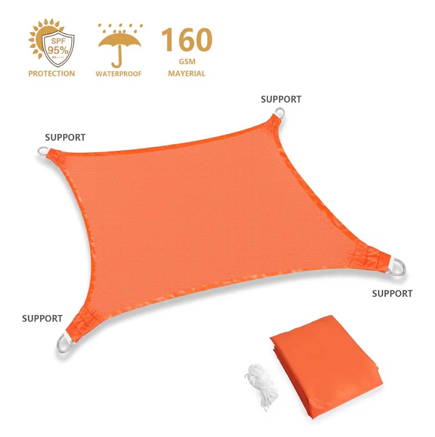 Mokani Orange 10'x10' Sun Shade Sail Canopy