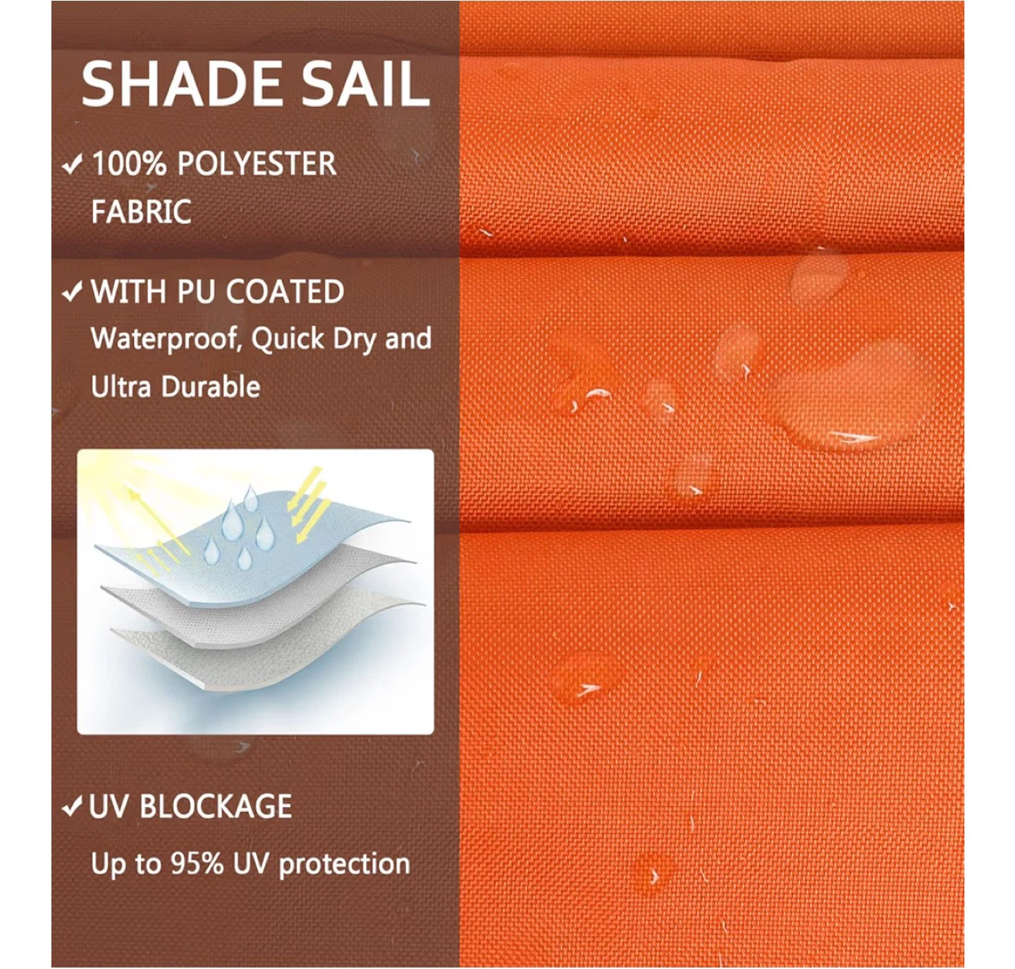 Mokani Orange 10'x10' Sun Shade Sail Canopy - photo 4