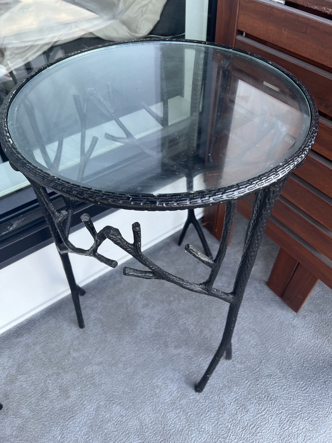 Round Glass Top Side Table with Tree Branch Base - photo 2
