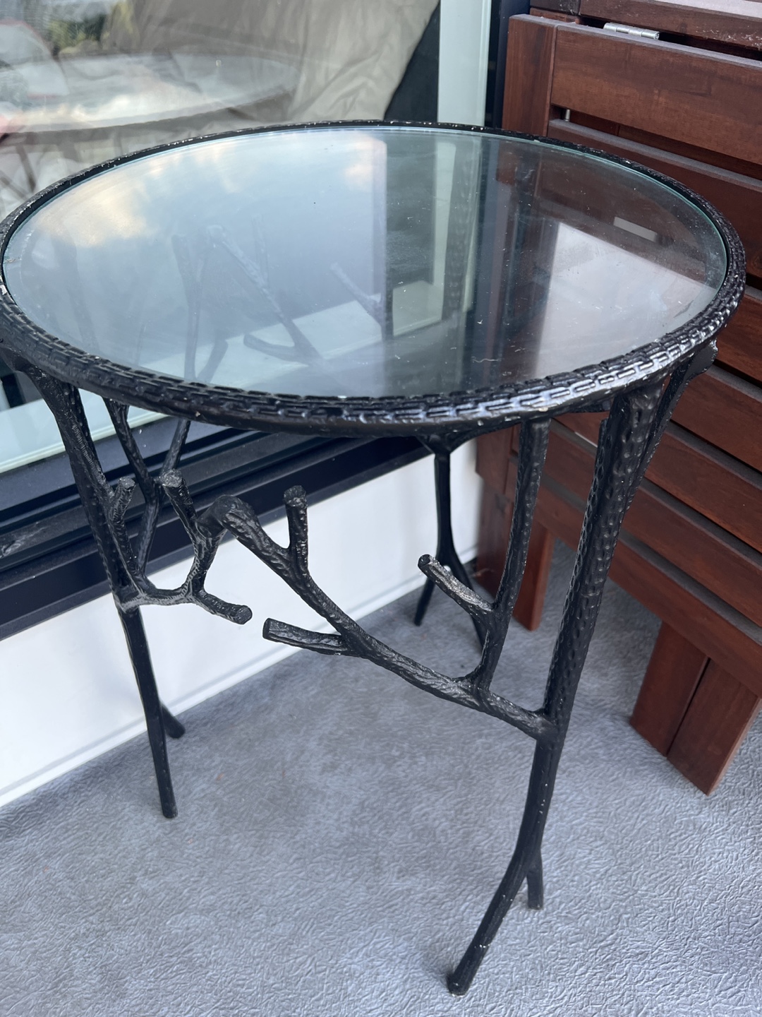 Round Glass Top Side Table with Tree Branch Base