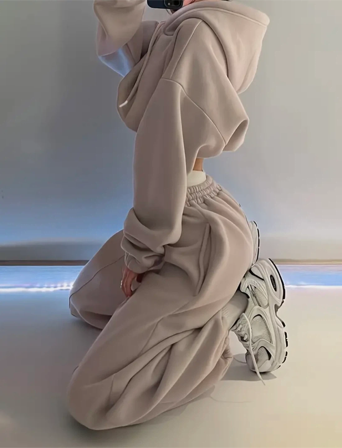 New 2pcs Women's Beige Set Hoodie and Sweatpants - photo 2