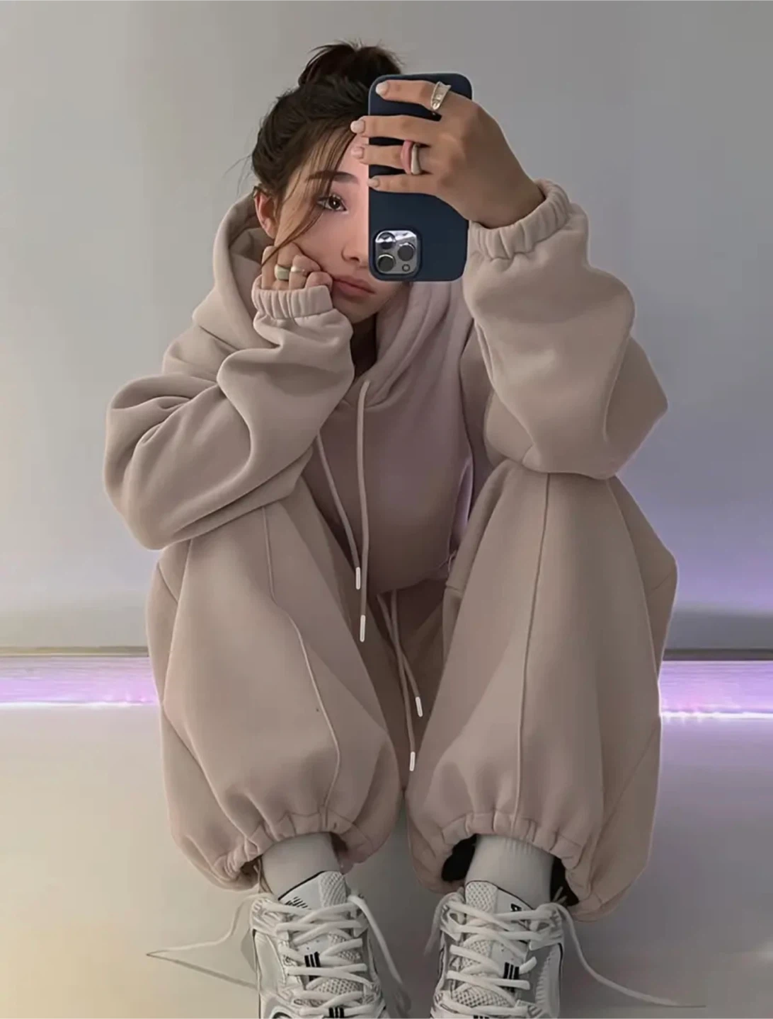 New 2pcs Women's Beige Set Hoodie and Sweatpants - photo 3