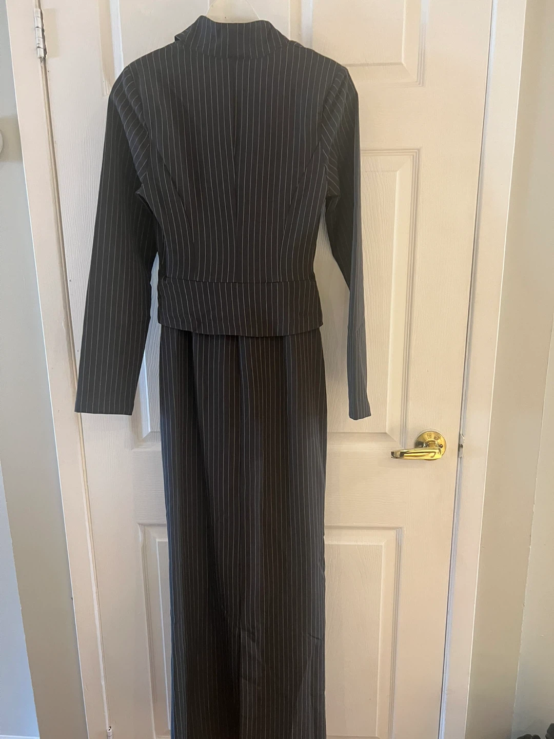Pinstripe Maxi Dress with Integrated Scarf - photo 5