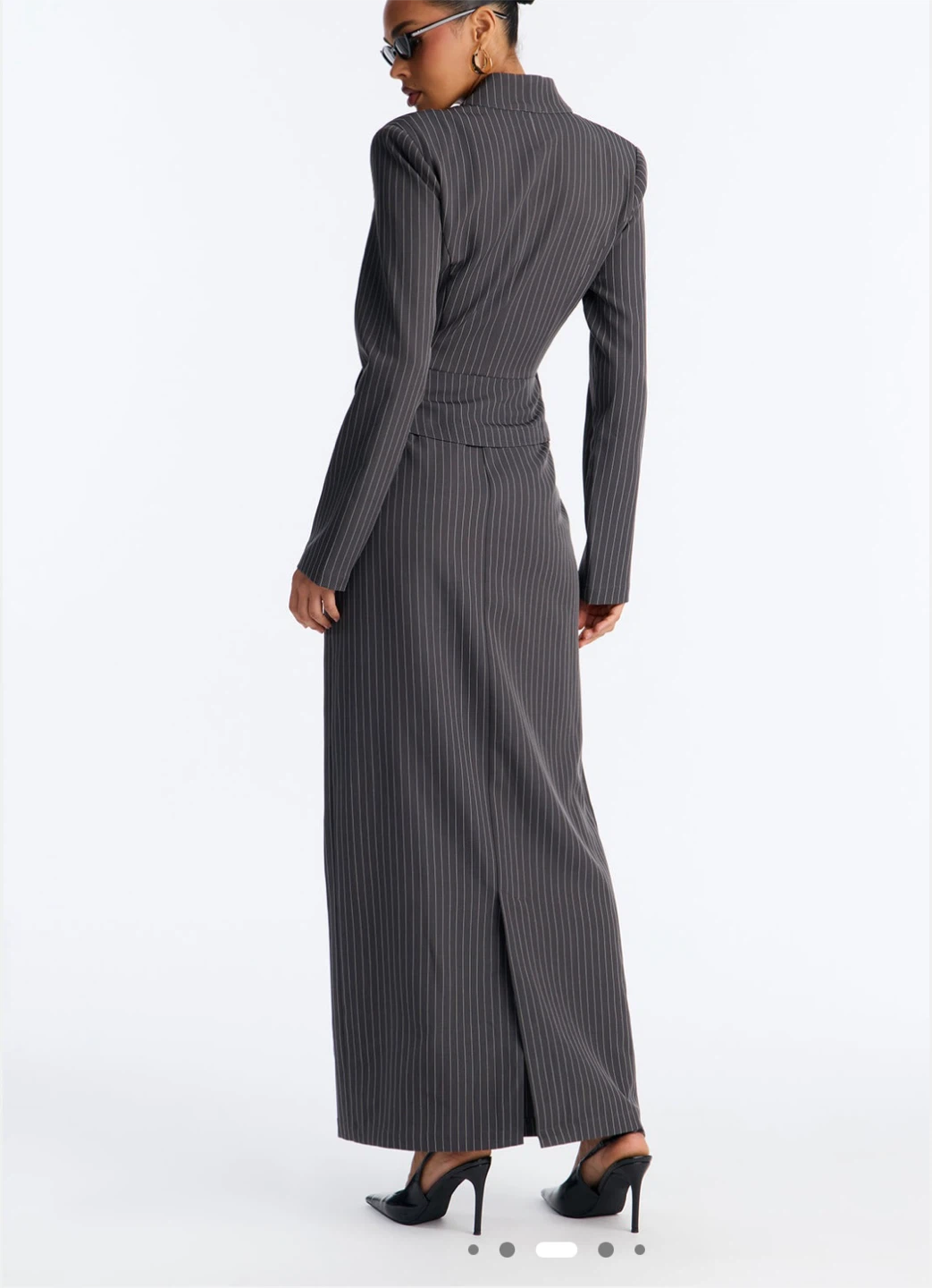 Pinstripe Maxi Dress with Integrated Scarf - photo 3
