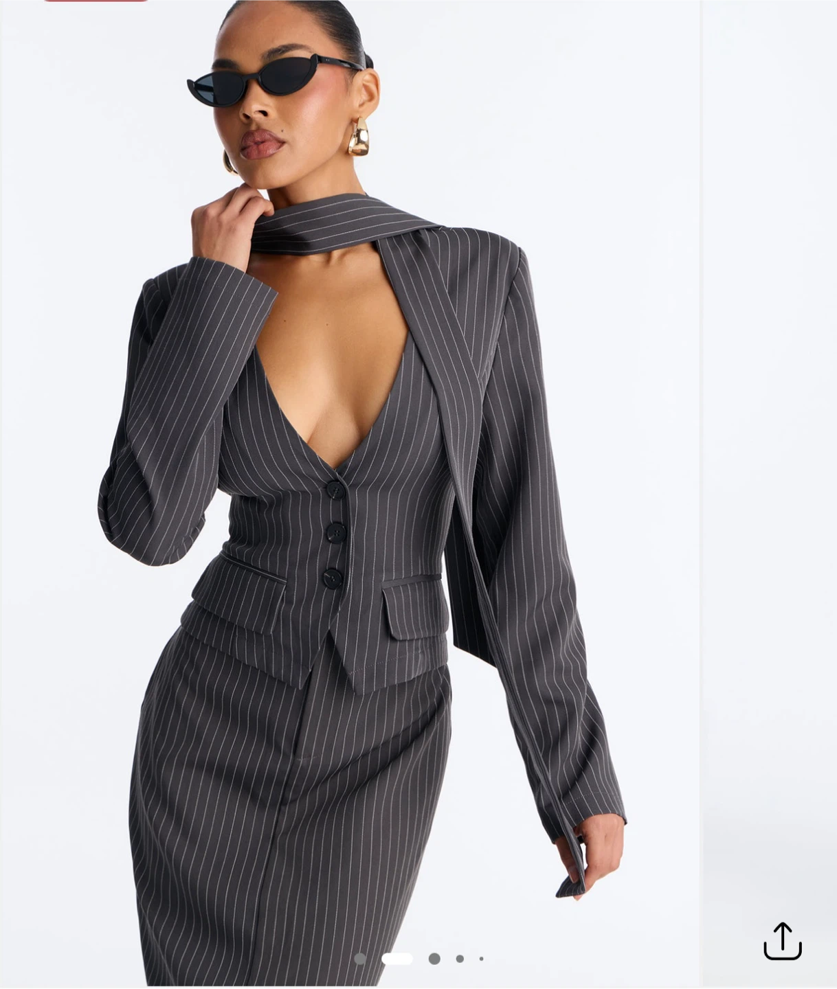 Pinstripe Maxi Dress with Integrated Scarf - photo 2