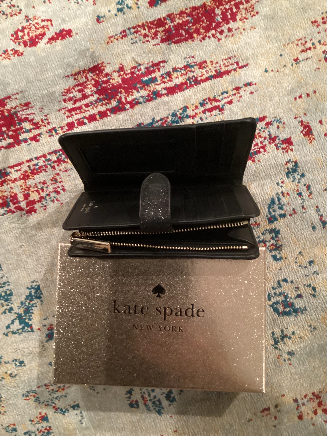 Kate Spade Black Glitter Small Wallet with Box - photo 3