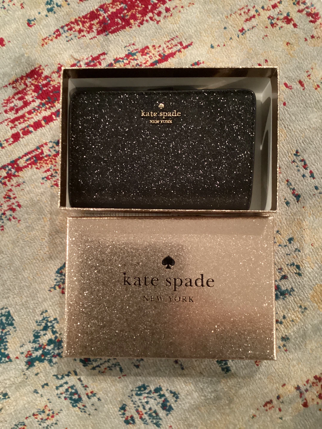 Kate Spade Black Glitter Small Wallet with Box