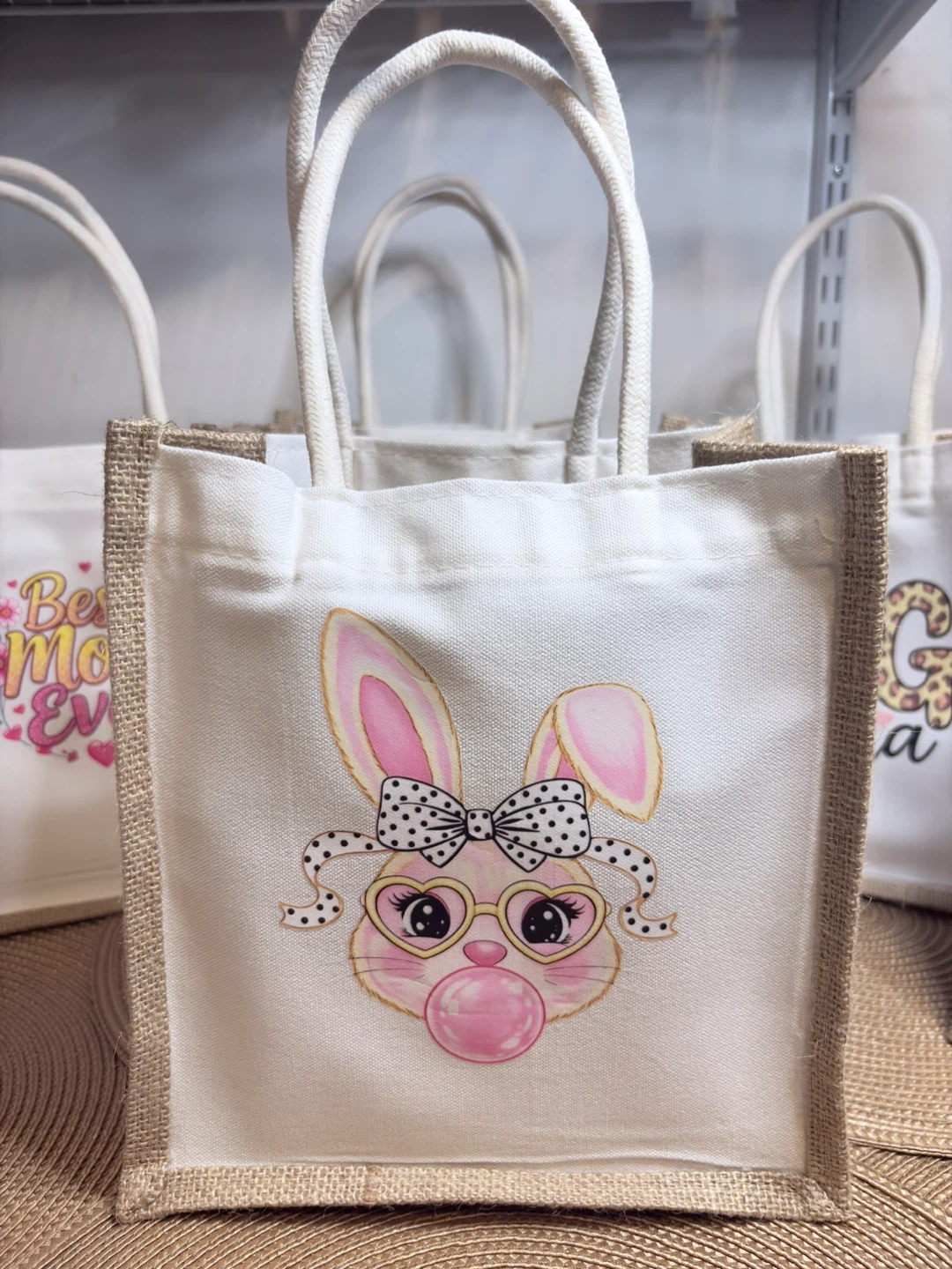 Canvas Tote Bag with Bunny Graphic