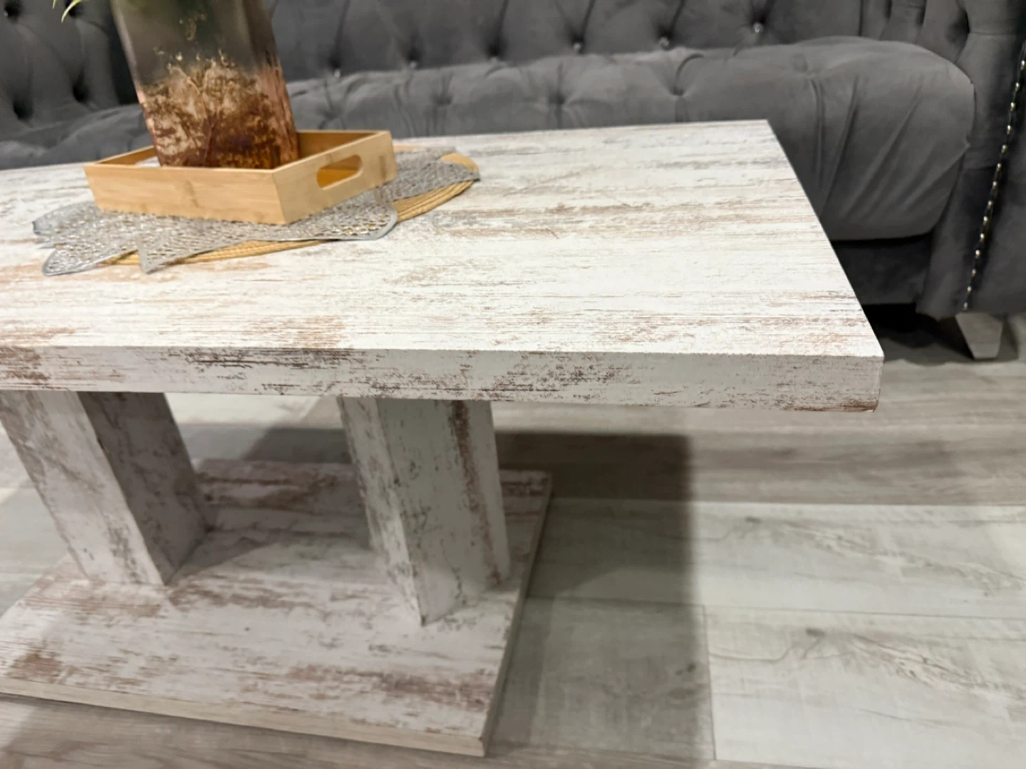 Distressed Wood Coffee Table and 3 seater sofa