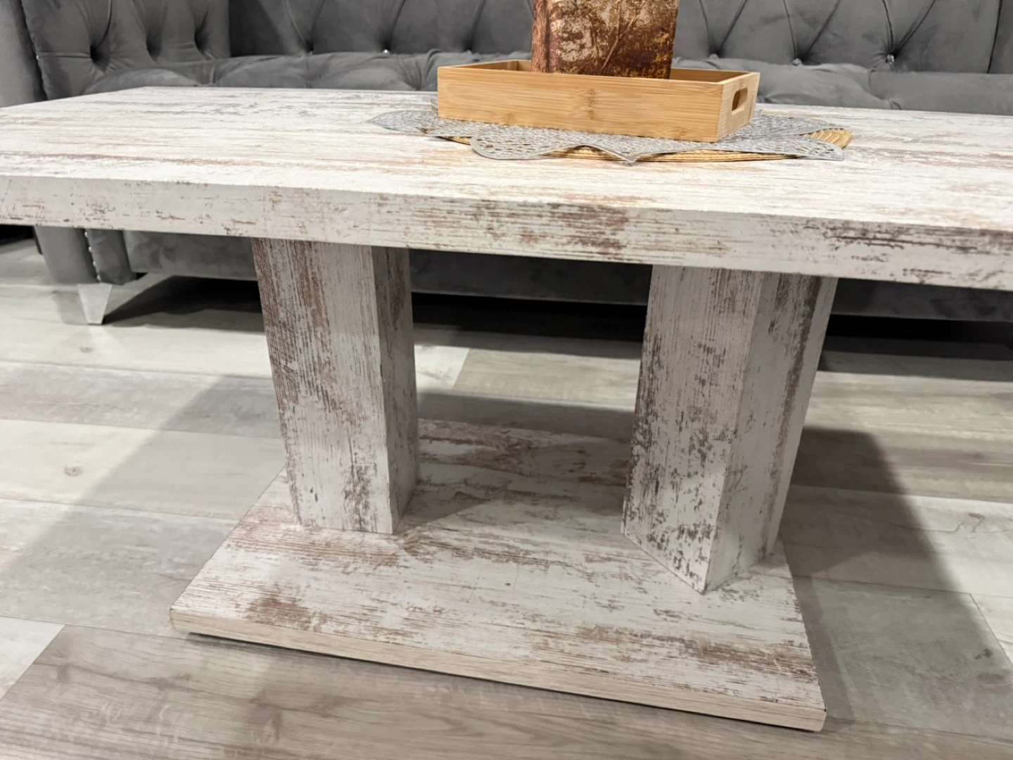 Distressed Wood Coffee Table and 3 seater sofa - photo 2