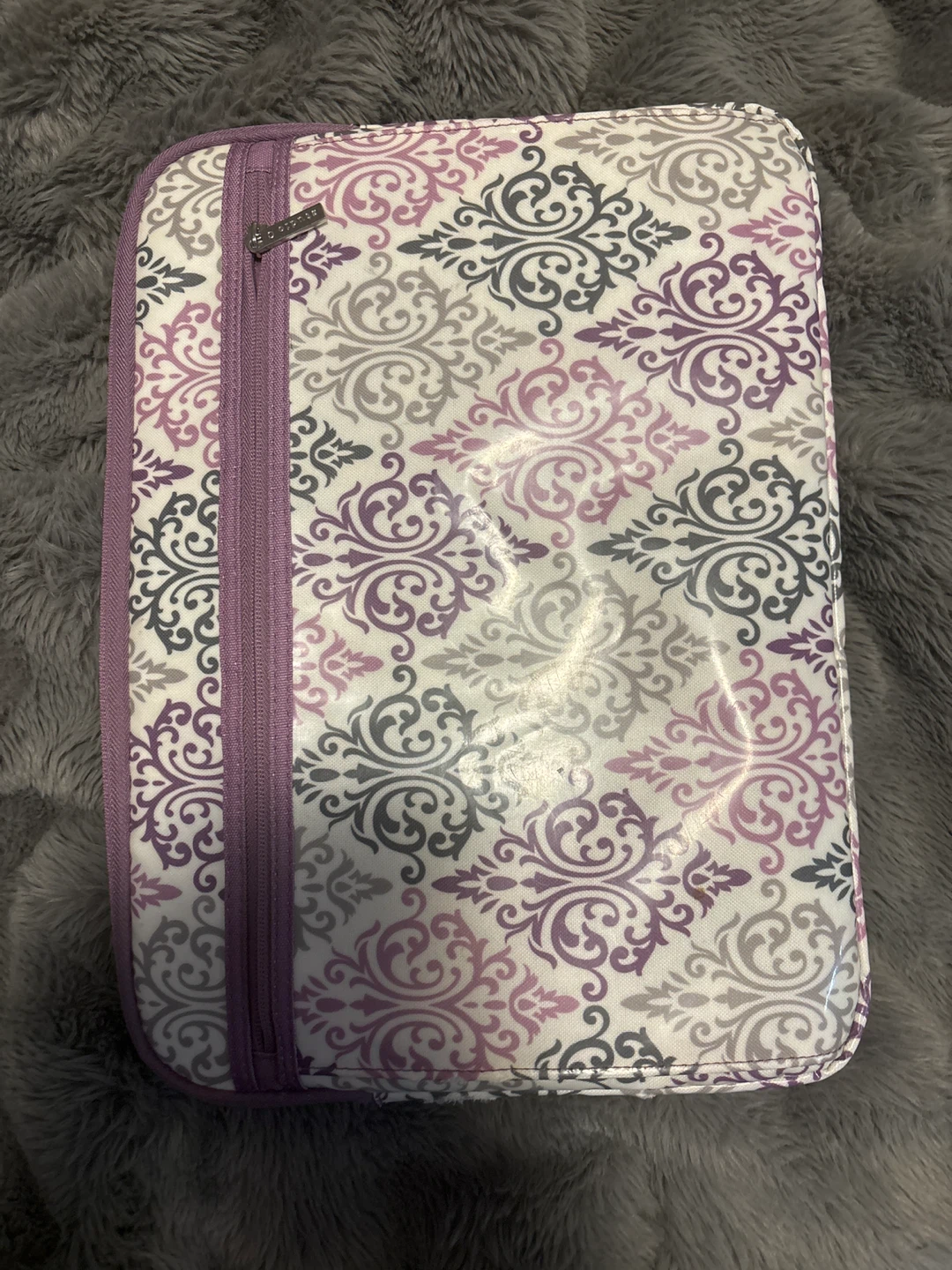 Purple Damask and Polka Dot Zippered Pouch