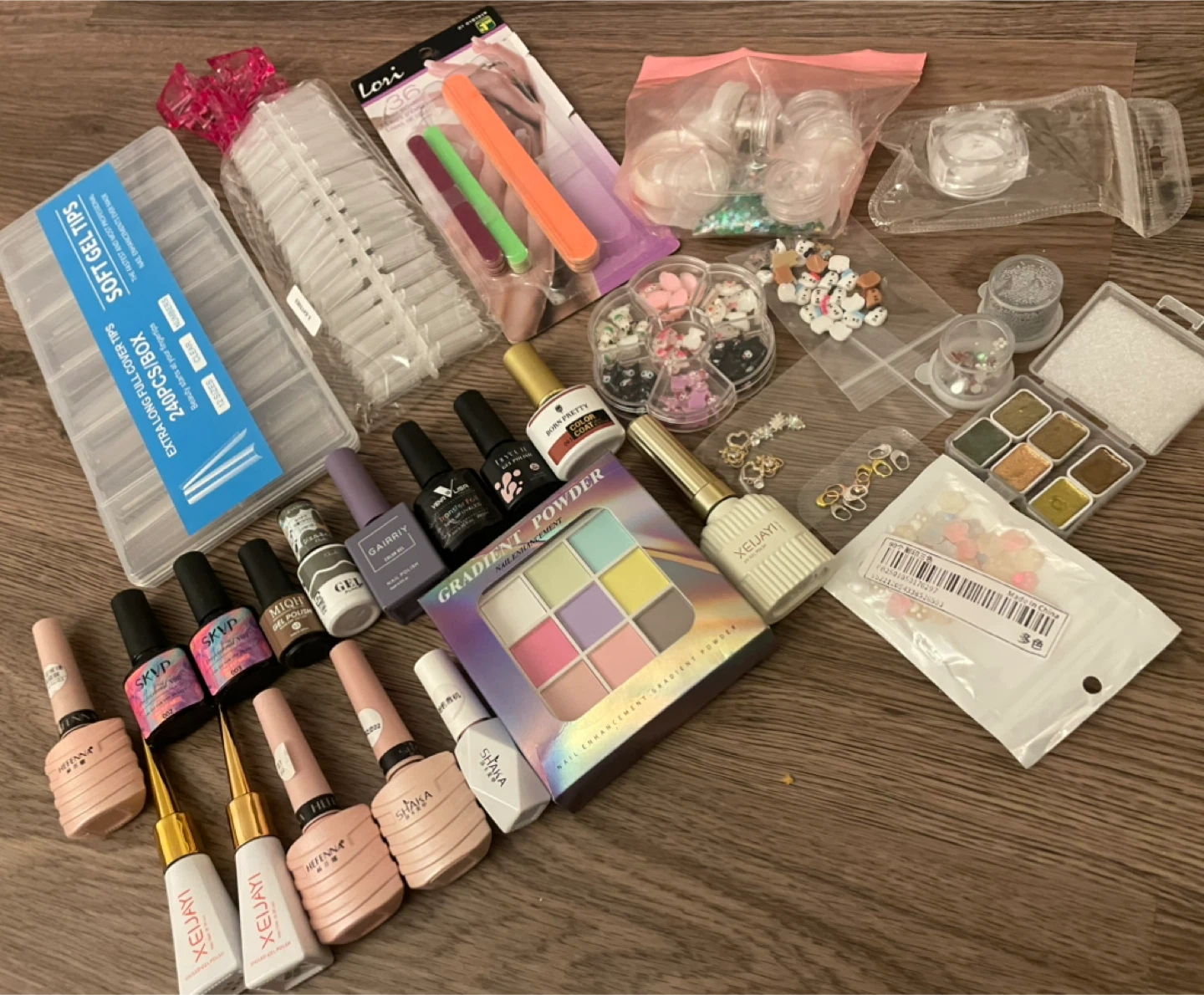 Nail Art Supplies Lot - Gel Polish, Extension Tips, charms