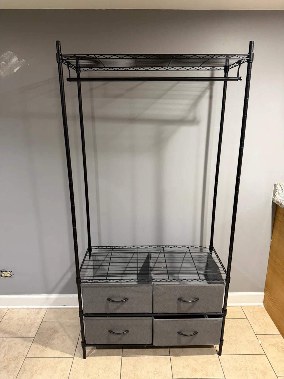 Black Metal Garment Rack with 4 Drawer Fabric Dresser