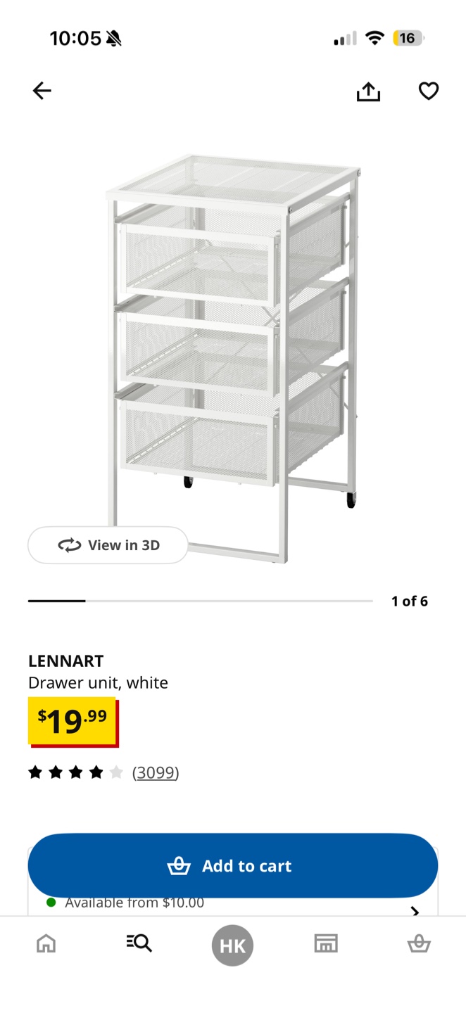 IKEA LENNART 3-Drawer Unit, White