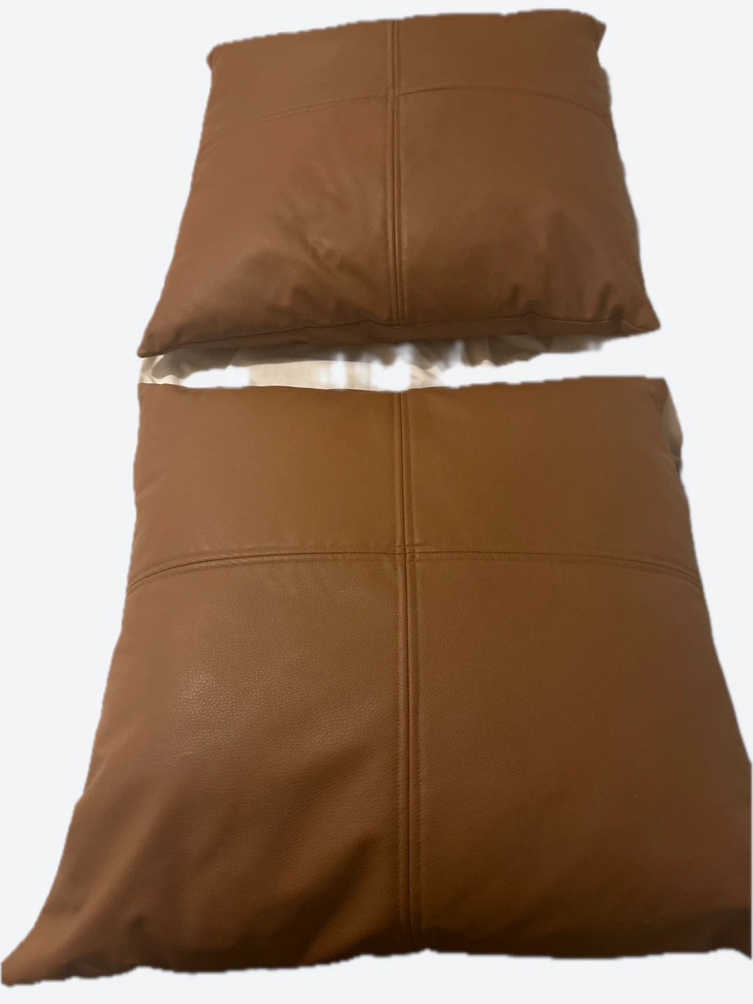 Set of 2 Brown Faux Leather Throw Pillows - photo 2