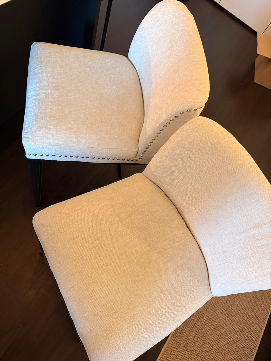 Set of 2 Cream Upholstered Bar Stools with Nailhead Trim - photo 3