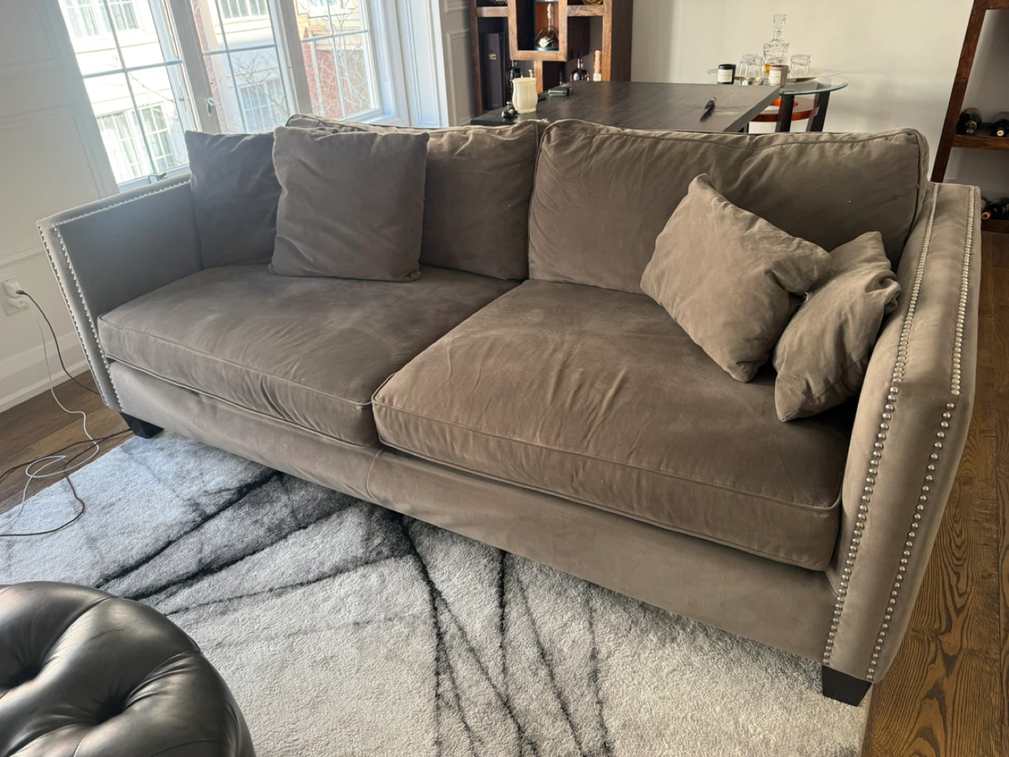 Grey Suede Sofa with Nailhead Trim - photo 2