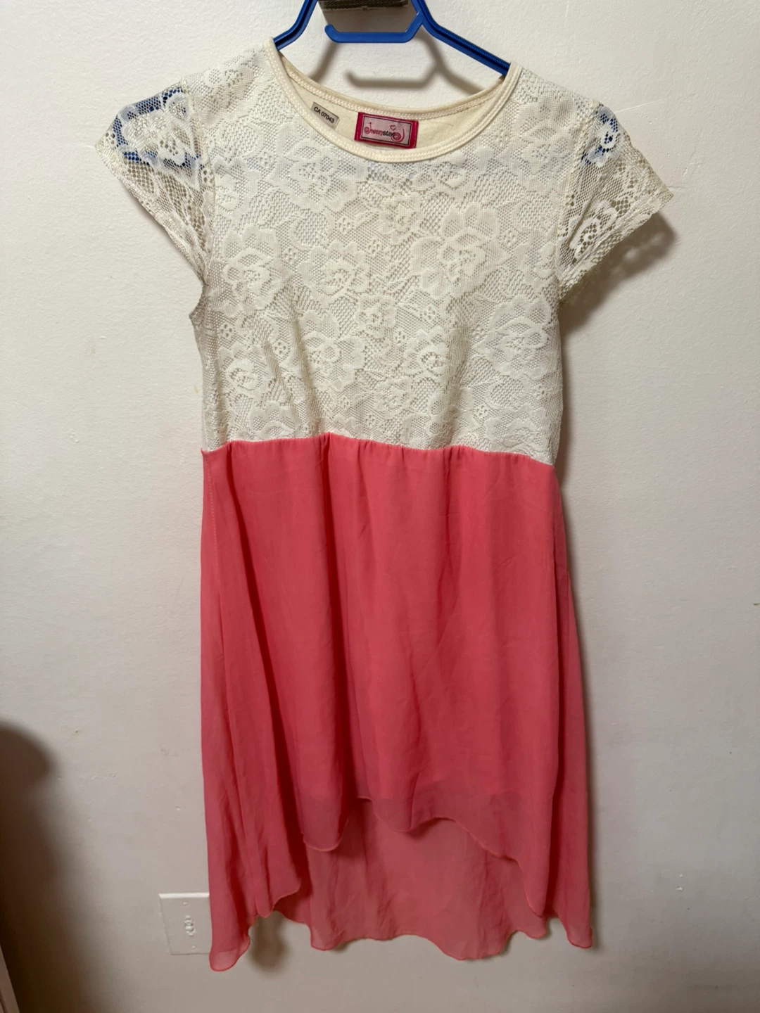 Girls Lace & Chiffon Dress - Pink & Cream