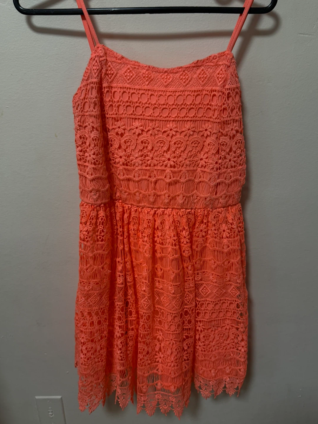 Coral Lace Dress with Spaghetti Straps