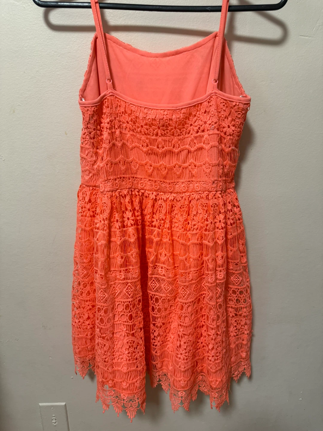 Coral Lace Dress with Spaghetti Straps - photo 3