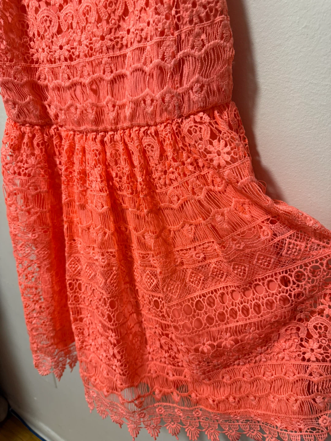 Coral Lace Dress with Spaghetti Straps - photo 4
