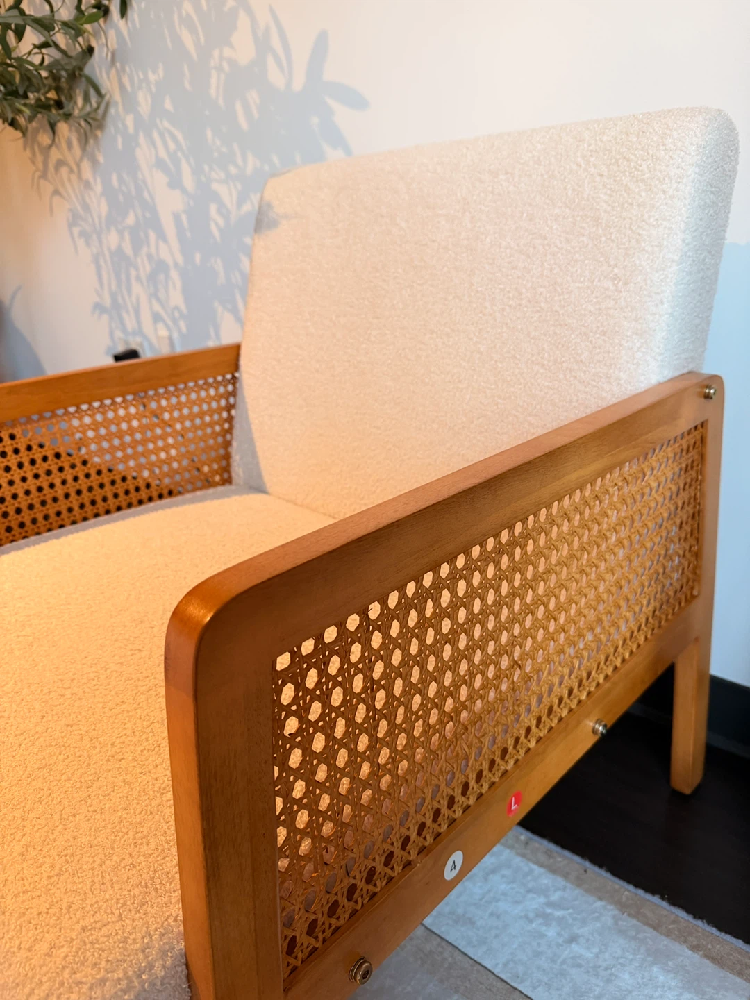 Cream Boucle Armchair with Rattan Accents - photo 2